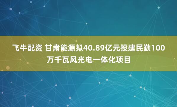 飞牛配资 甘肃能源拟40.89亿元投建民勤100万千瓦风光电一体化项目