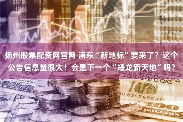 扬州股票配资网官网 浦东“新地标”要来了？这个公告信息量很大！会是下一个“蟠龙新天地”吗？