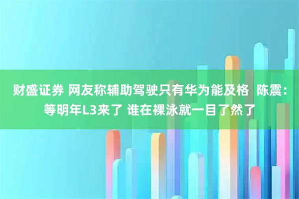 财盛证券 网友称辅助驾驶只有华为能及格  陈震：等明年L3来了 谁在裸泳就一目了然了